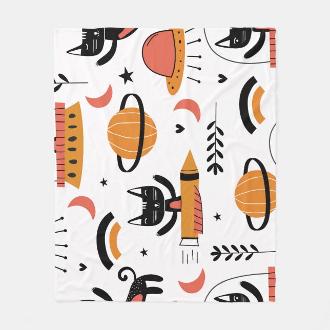 Cute Cat Astronauts: Kids Vintage Design. Fleece Blanket (Front)