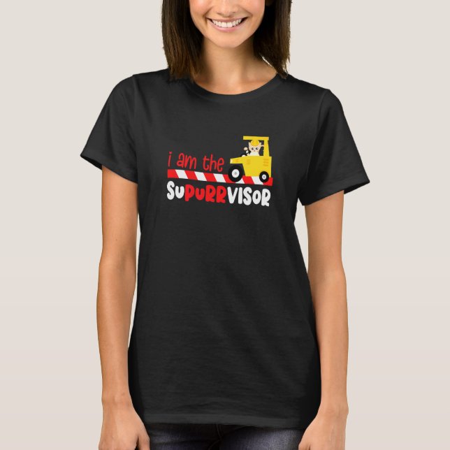 Cute Cat At Construction For Girls And Boys T-Shirt (Front)