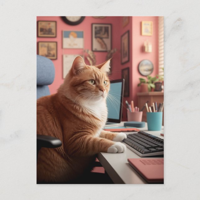 Cute Cat At Work Postcard (Front)