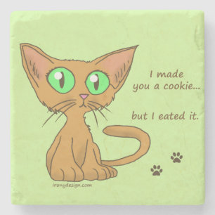 Cute Cat Ate Your Cookie Stone Coaster