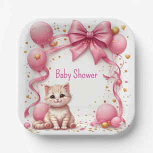 Cute Cat Baby Shower Greeting 🐱 Paper Plate