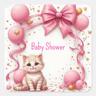 Cute Cat Baby Shower Greeting 🐱 Square Sticker