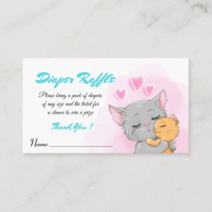 Cute Cat Baby Shower Pink Diaper Raffle Card, Baby Place Card