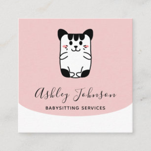 Cute Cat Babysitting Services Add Social Media Fun Square Business Card