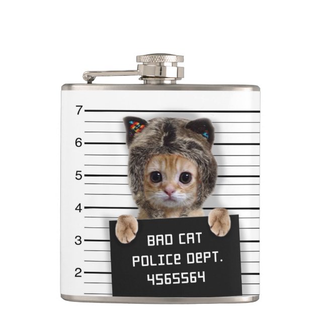 Cute cat bad boy hip flask (Front)