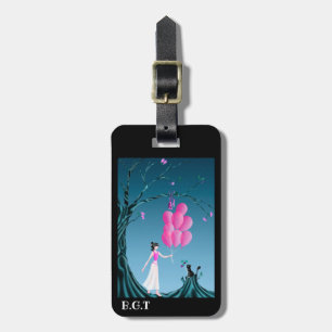 Cute Cat & Ballerina at Midnight Tree  Luggage Tag