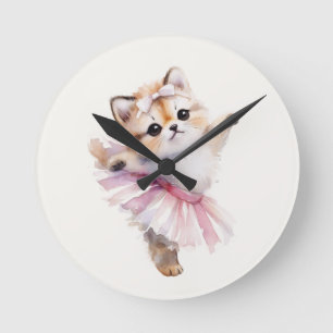 Cute Cat Ballerina Nursery Door Sign Personalized Round Clock