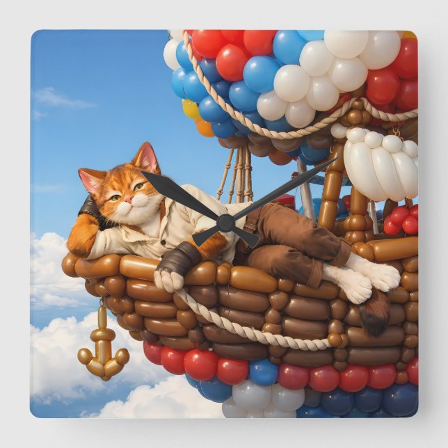 Cute Cat Balloon Kids Room Wall Clock Decor (Front)