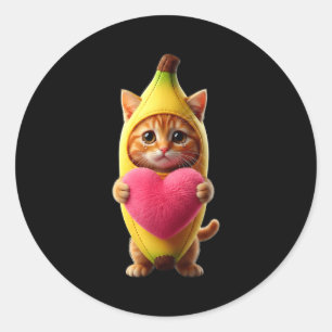 Cute cat banana heart hilarious sarcastic brainrot classic round sticker