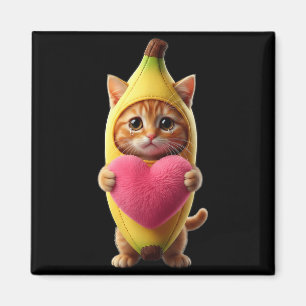 Cute Cat Banana Heart Hilarious Sarcastic Brainrot Magnet