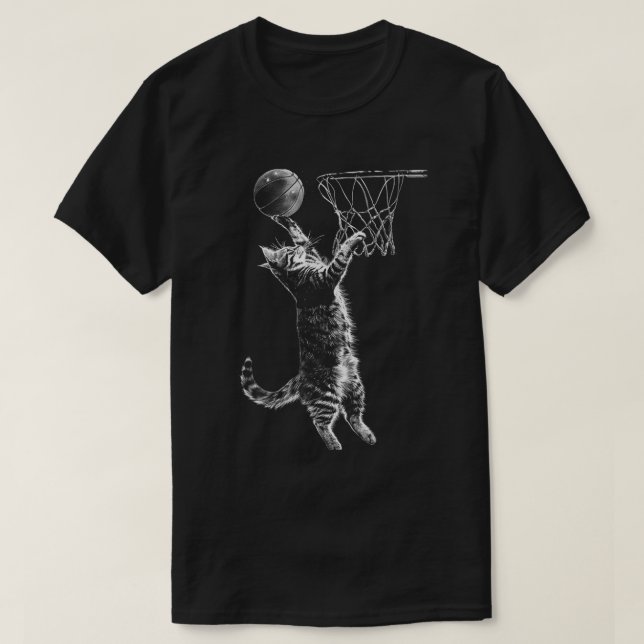 Cute Cat Basketball Dunk Player Animal Sports Fan T-Shirt (Design Front)