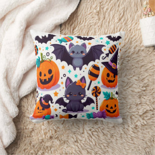 Cute cat bat halloween party cushion