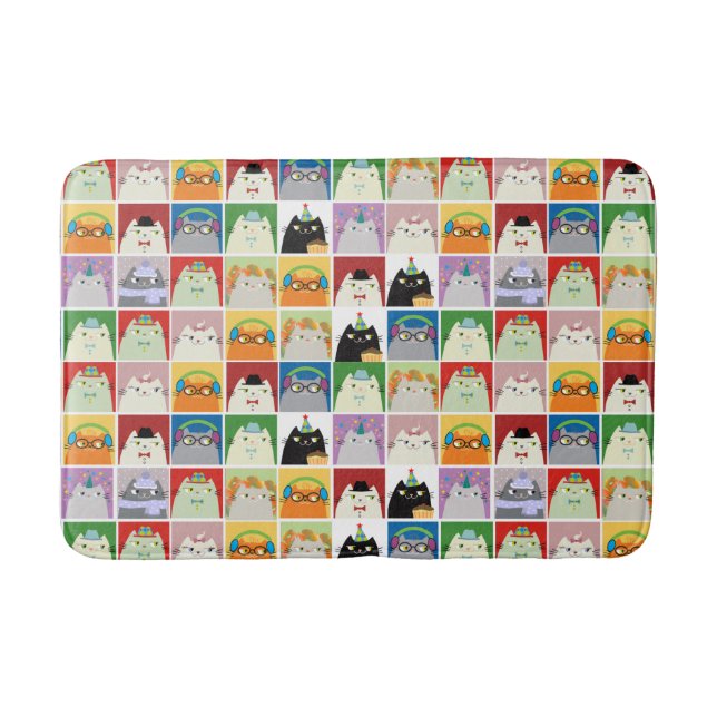 Cute Cat Bath Mat Kawaii Collage Funny (Front)