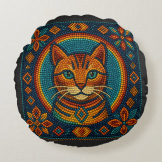 Cute Cat Beaded Kitten Round Cushion