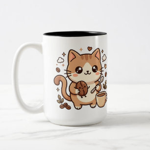 Cute Cat Bean & Spoon Two-Tone Coffee Mug