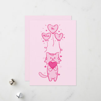 cute cat & bear pink hearts happy valentine's card
