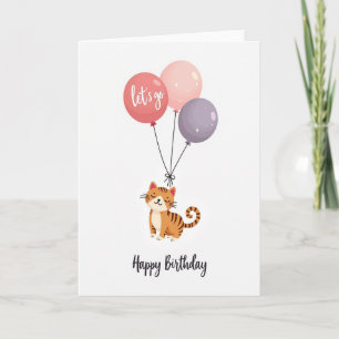 Cute Cat Birthday Balloons Card