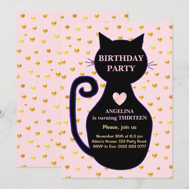 Cute Cat Birthday Invitation (Front/Back)