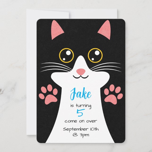 Cute Cat Birthday invitation. Editable text. Invitation (Front)