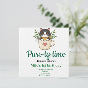 Cute Cat Birthday Invitation Square Card - Purr-ty