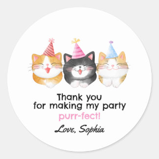 Cute Cat Birthday Party Favour Bag Classic Round Sticker