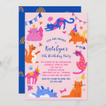 Cute Cat Birthday Party Invitation<br><div class="desc">Invite your friends to a "meow-some" party with these adorable pink and blue cat invitations featuring really cute cats and kittens in shades of pink,  orange,  and blue.</div>