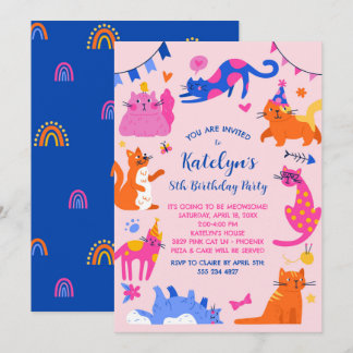 Cute Cat Birthday Party Invitation