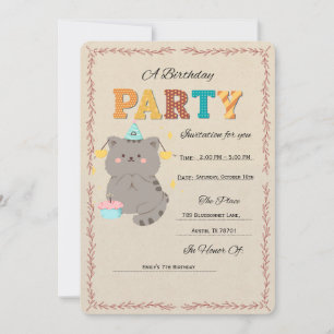 Cute Cat Birthday Party Invitation Template