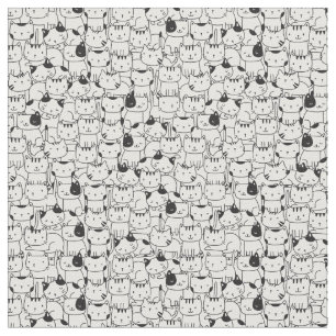 Cute Cat Black and White Pattern Fabric