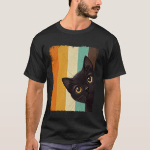 Cute Cat Black Peeking Around Retro Corner T-Shirt