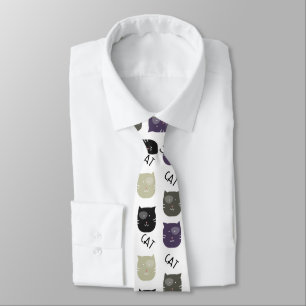 Cute Cat Black Purple Gray Black Tie