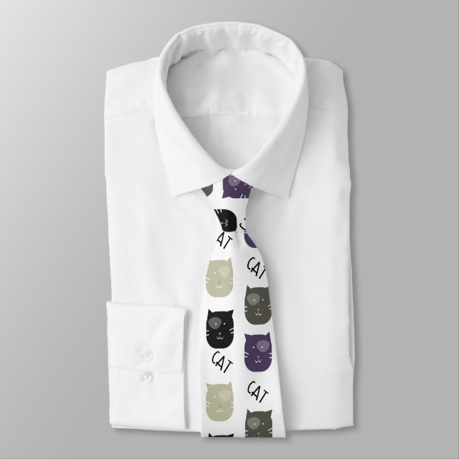 Cute Cat Black Purple Gray Black Tie (Tied)