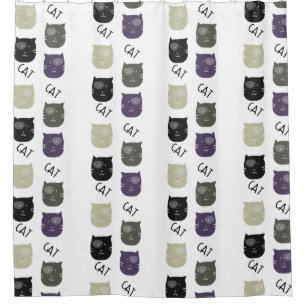 Cute Cat Black Purple Grey Black Shower Curtain