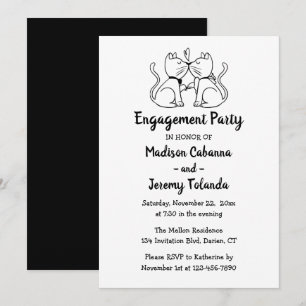 Cute Cat Black White Engagement Party Cats Modern Invitation