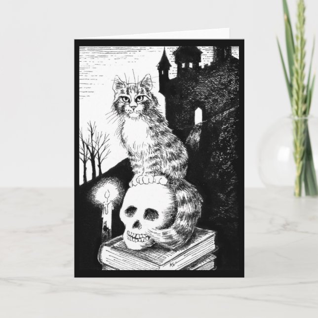 Cute Cat black white Halloween, any occasion card (Front)