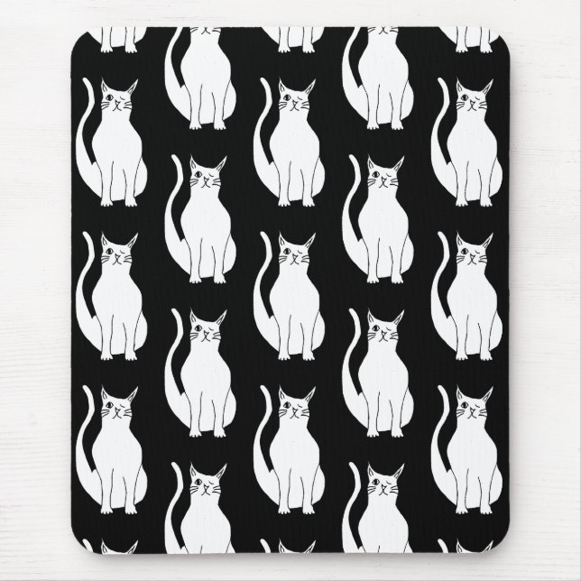 Cute Cat Black White Pattern Cartoon Mouse Mat (Front)