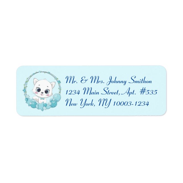Cute Cat & Blue Star Balloon Theme Address Labels (Front)