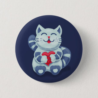 Cute Cat Blue Valentine Kids 6 Cm Round Badge