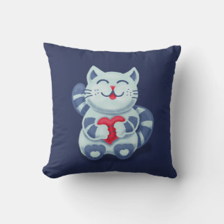 Cute Cat Blue Valentine Kids Cushion