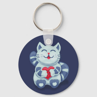 Cute Cat Blue Valentine Kids Key Ring