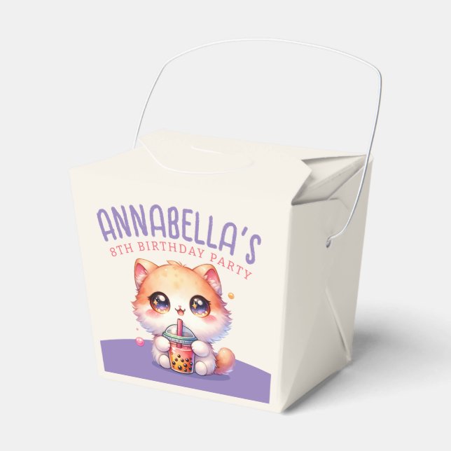 Cute Cat Boba Birthday Party Favour Box (Front Side)