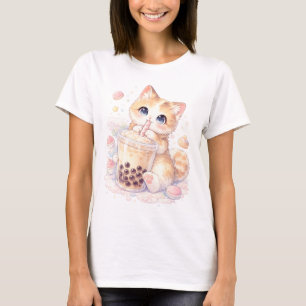 Cute Cat Boba Shirt, Kawaii Bubble Tea Cat T-Shirt
