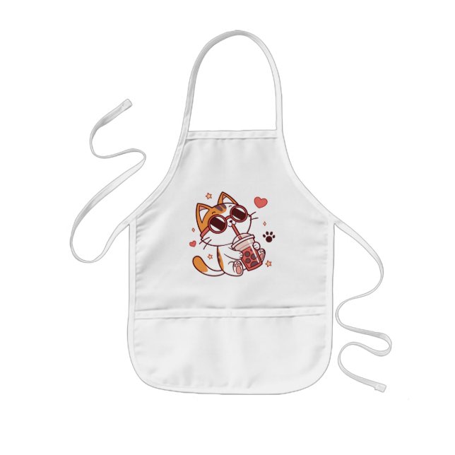 Cute Cat Boba Tea Apron – Fun Kitchen Gift (Front)