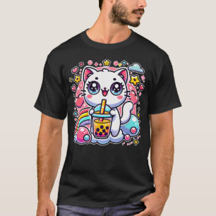Cute Cat Boba Tea Bubble Tea Anime Kawaii Neko Gif T-Shirt