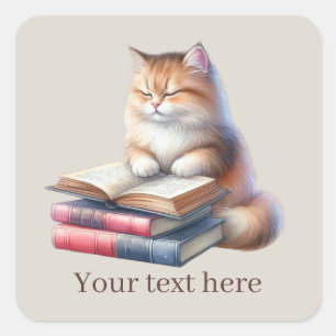 Cute cat book lovers add text square sticker