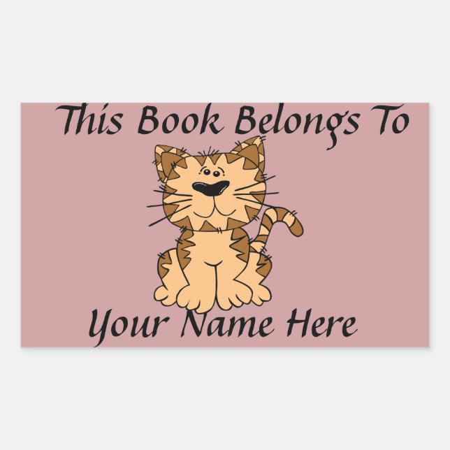 Cute Cat Book Name Plate Rectangular Sticker (Front)