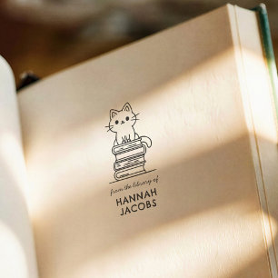 Cute Cat & Books From the Library of Book Self-inking Stamp