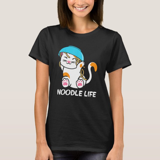 Cute Cat Bowl Noodles Head Noodle Life Kitten Kitt T-Shirt (Front)