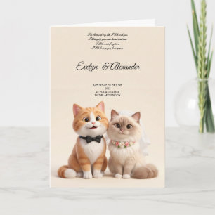 Cute Cat Bride and Groom Blush Pink Floral Wedding Card