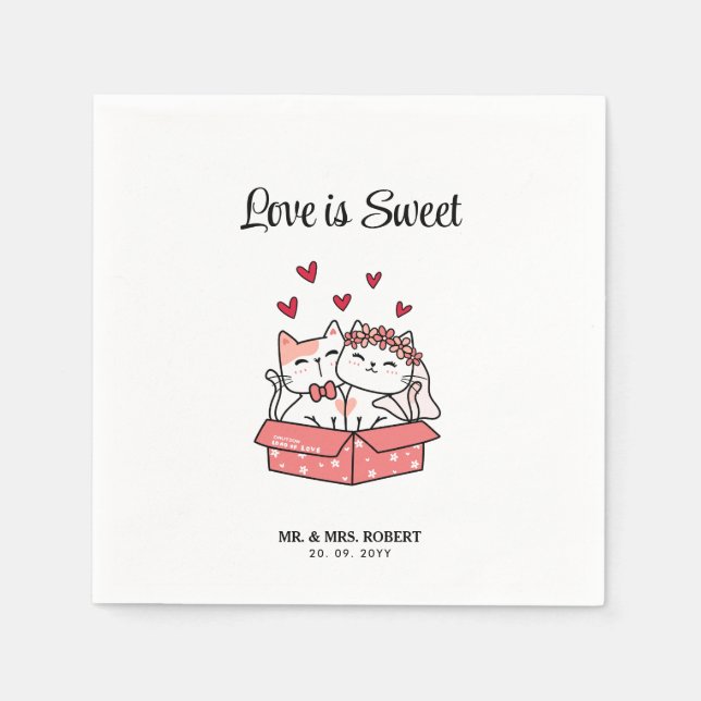 Cute Cat Bride And Groom  Napkin (Front)